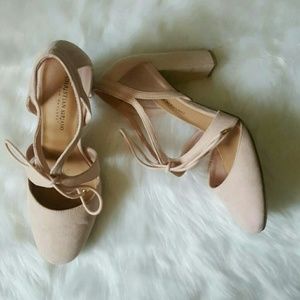 Christian Siriano pink lace up heels.